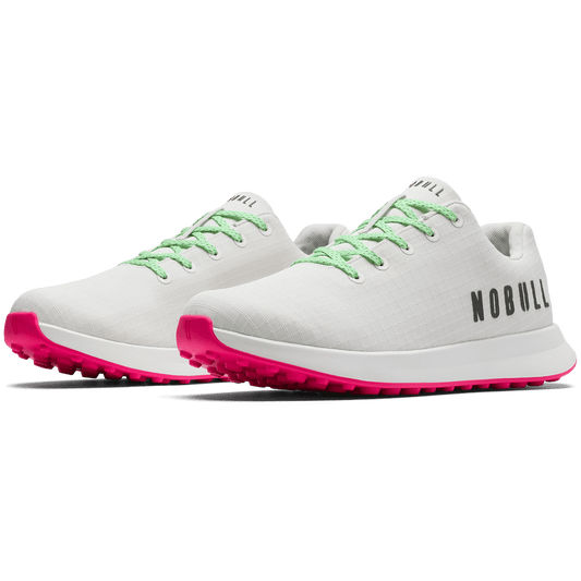 NOBULL Men's Classic White Pink Glo Ripstop Golf Shoes