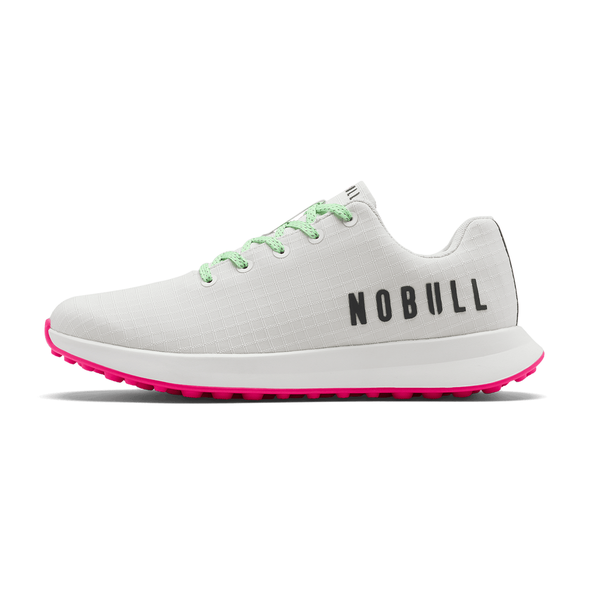 NOBULL Men's Classic White Pink Glo Ripstop Golf Shoes