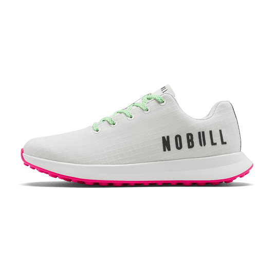 NOBULL Men's Classic White Pink Glo Ripstop Golf Shoes